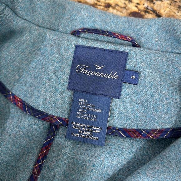 Faconnable Turquoise Wool Blend Single Breasted Button Front Coat Size S - Picture 6 of 10